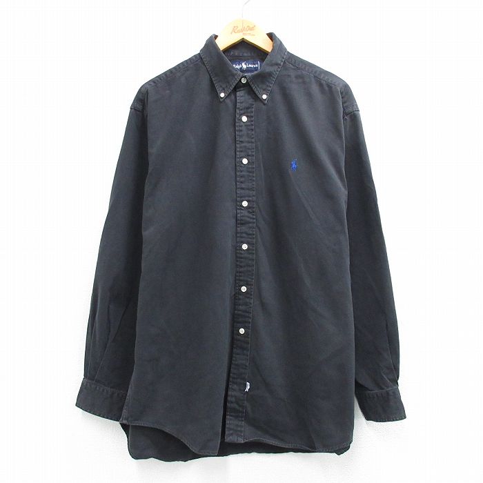 ラルフローレン 90s 長袖シャツ ワンポイントロゴ ブラック XL | 古着