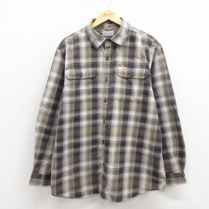 XL★古着 カーハート 長袖 ブランド シャツ メンズ コットン 緑系他 チェック 26mar10