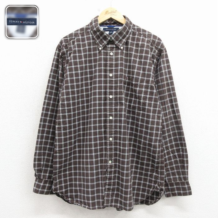 【50%OFF】トミーヒルフィガー 長袖シャツ ワンポイント ブラウンチェック L | 古着