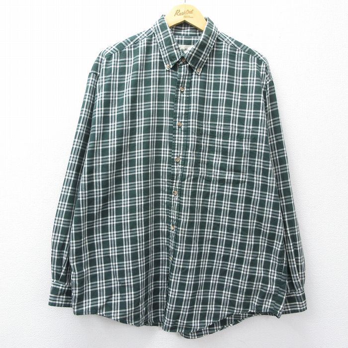 XL★古着 エディーバウアー 長袖 ブランド シャツ メンズ 00年代 00s 大きいサイズ コットン ボタンダウン 緑他 チェック 26mar13
