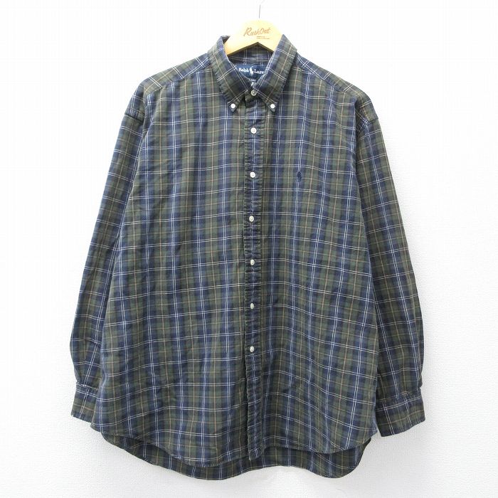 ラルフローレン 90s 長袖シャツ ワンポイントロゴ グリーンチェック XL | 古着
