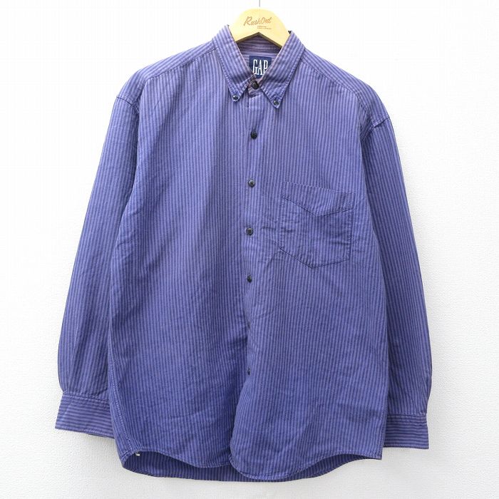 ギャップ 90s 長袖シャツ ストライプ パープル L | 古着