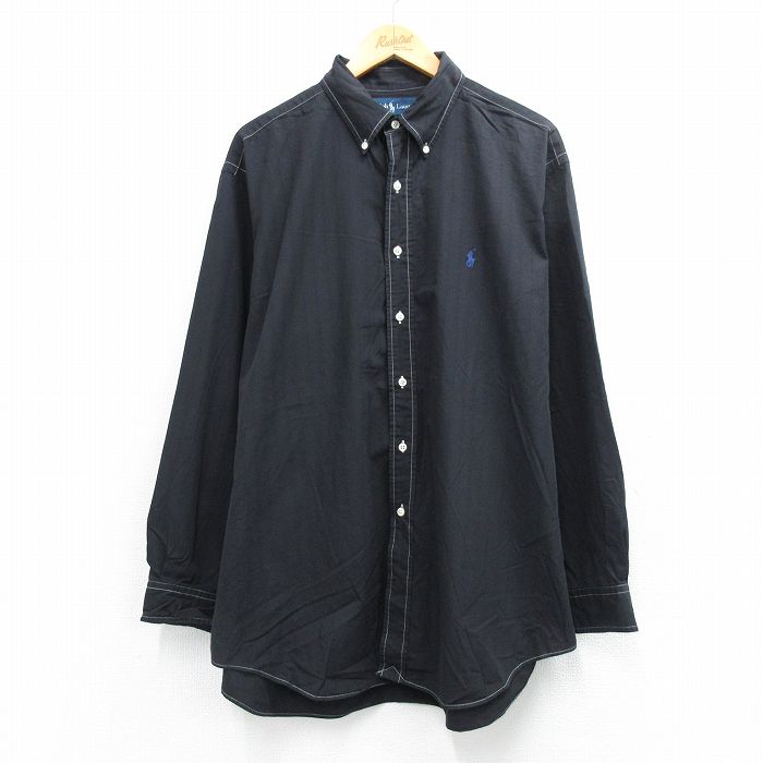 ラルフローレン 90s 長袖シャツ ワンポイントロゴ ブラックストライプ XL | 古着