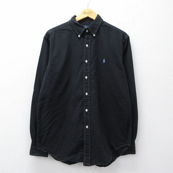 XL★古着 ラルフローレン 長袖 ブランド シャツ メンズ 90年代 90s ワンポイントロゴ コットン ボタンダウン 黒【spe】 26mar16