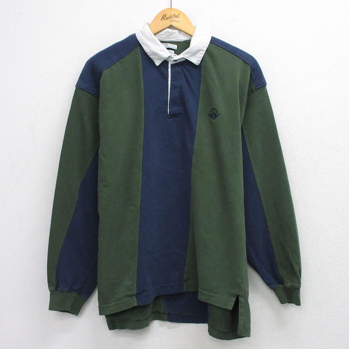 【20%OFF】ドッカーズ 90s 長袖ラガーシャツ ワンポイントロゴ グリーン XL | 古着