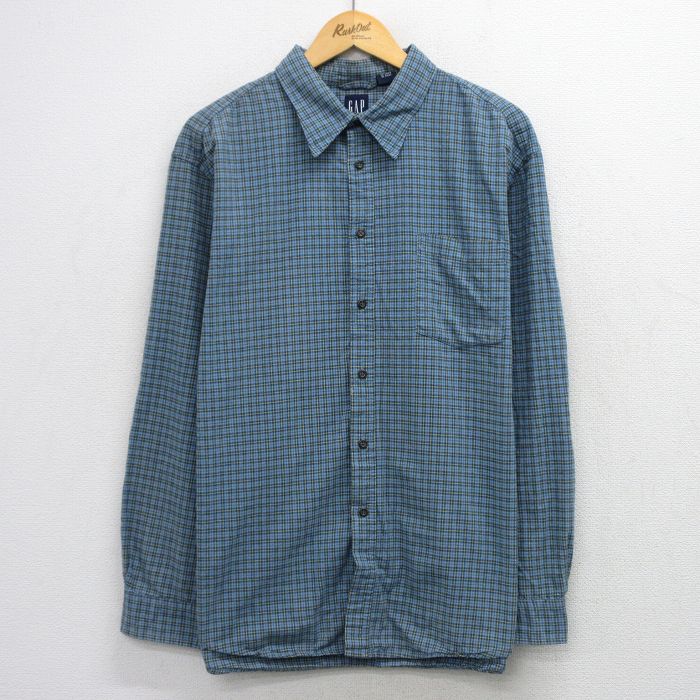 XL★古着 ギャップ GAP 長袖 ブランド シャツ メンズ 00年代 00s 大きいサイズ コットン 薄紺他 チェック 26mar18