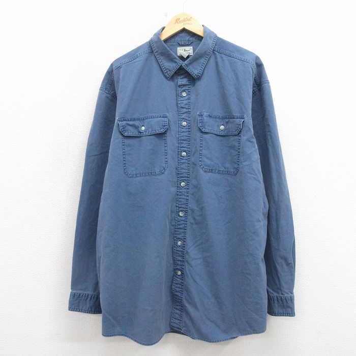 XL★古着 エルエルビーン 長袖 ブランド シャツ メンズ 00年代 00s 大きいサイズ ロング丈 コットン 紺 26mar23