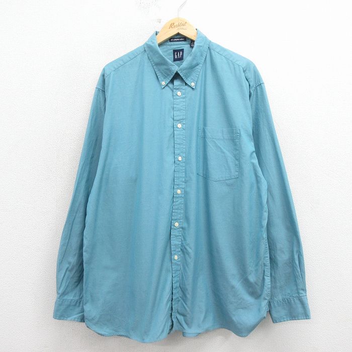 XL★古着 ギャップ GAP 長袖 ブランド シャツ メンズ オックスフォード 大きいサイズ コットン ボタンダウン 水色 26mar23