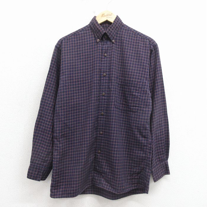 ランズエンド 00s 長袖シャツ チェック ネイビー メンズM相当 | 古着