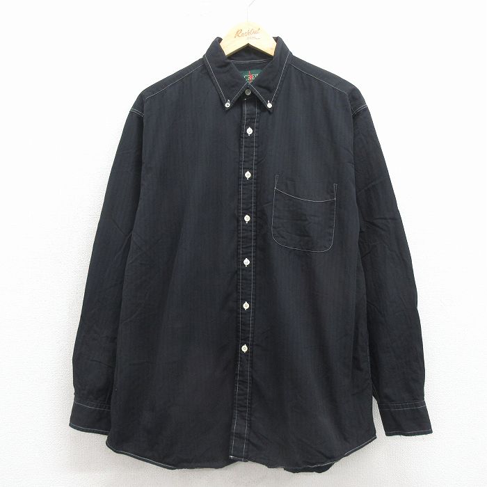 XL★古着 ジェイクルー 長袖 ブランド シャツ メンズ 90年代 90s コットン ボタンダウン 黒 26mar31