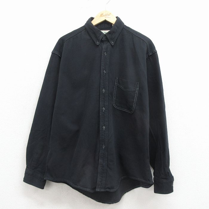 XL★古着 エルエルビーン 長袖 ブランド シャツ メンズ 90年代 90s 大きいサイズ コットン ボタンダウン カナダ製 黒 26mar31
