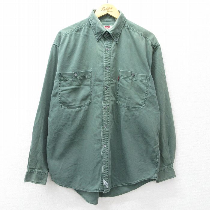 XL★古着 リーバイス Levis 長袖 ブランド シャツ メンズ 00年代 00s 大きいサイズ コットン ボタンダウン 緑 デニム 26apr01
