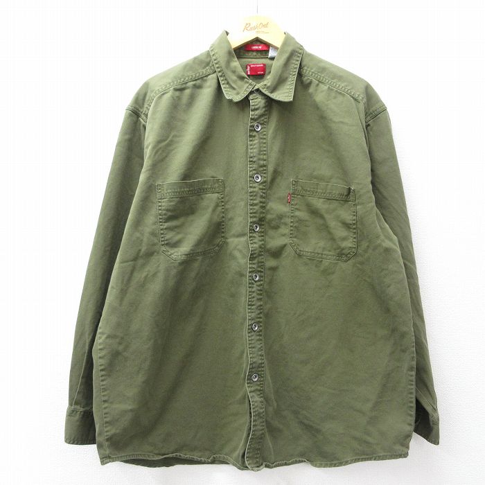 XL★古着 リーバイス Levis 長袖 ブランド シャツ メンズ 大きいサイズ ロング丈 コットン 緑 デニム 26apr01
