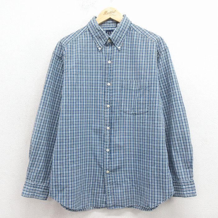 L★古着 ギャップ GAP 長袖 ブランド シャツ メンズ 00年代 00s コットン ボタンダウン 紺他 チェック 26apr02