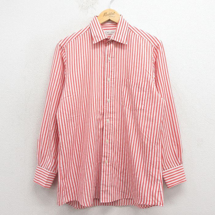 L★古着 カルバンクライン 長袖 ブランド シャツ メンズ 80年代 80s オレンジ系 ストライプ 26apr02