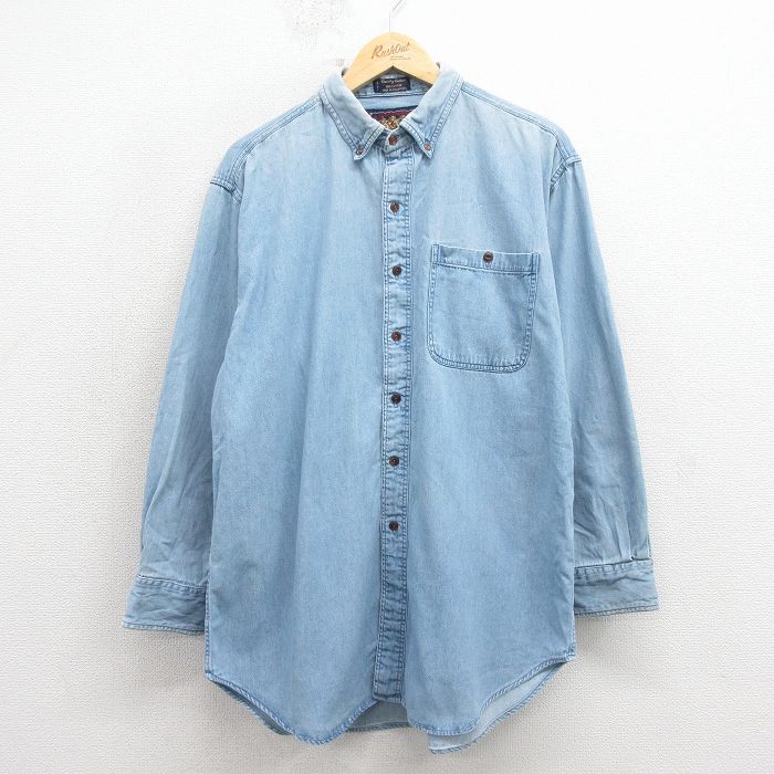XL★古着 ラルフローレン チャップス 長袖 ブランド シャツ メンズ 80年代 80s ロング丈 コットン ボタンダウン 薄紺 デニム【spe】 26apr02