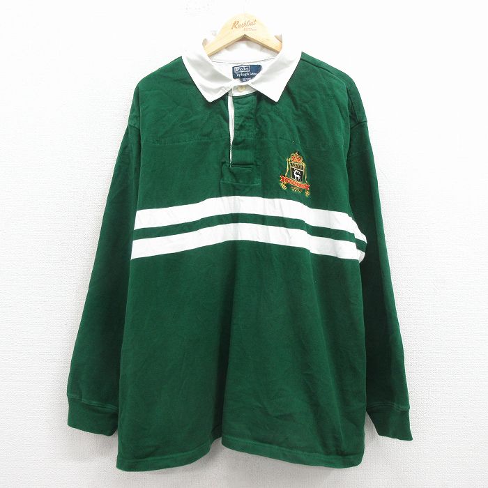 XL★古着 ラルフローレン 長袖 ブランド ラガー シャツ メンズ 90年代 90s 大きいサイズ コットン 緑 26apr02