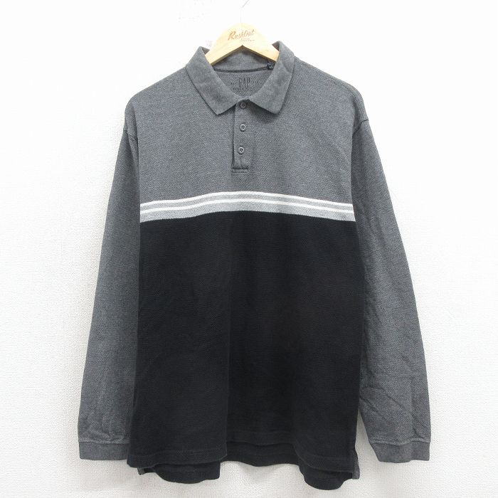 M★古着 ギャップ GAP 長袖 ブランド ポロ シャツ メンズ 鹿の子 コットン グレー 霜降り 26apr02