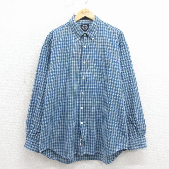 XL★古着 ドッカーズ 長袖 ブランド シャツ メンズ 90年代 90s 大きいサイズ コットン ボタンダウン 紺他 チェック 26apr02