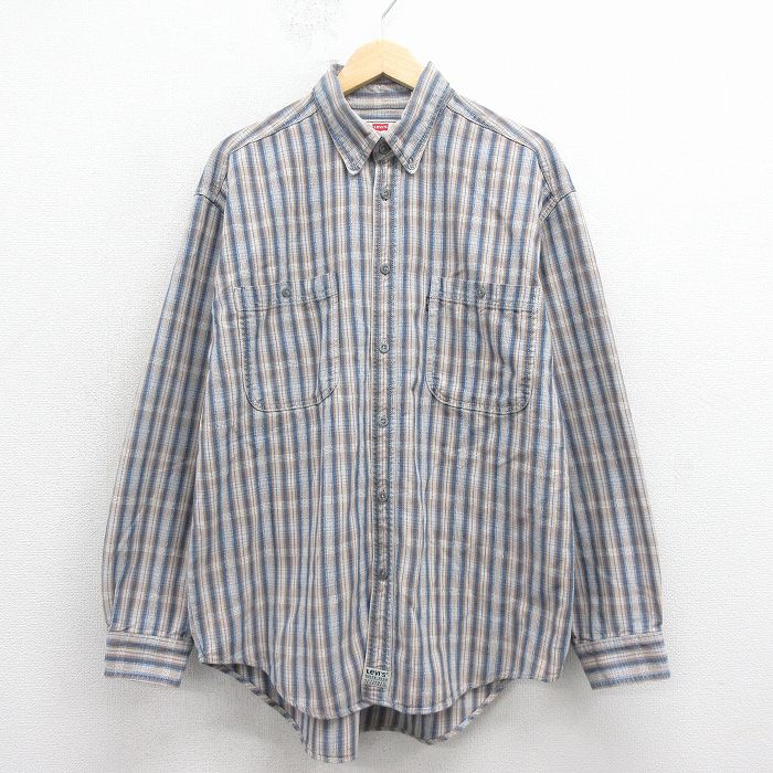 XL★古着 リーバイス Levis 長袖 ブランド シャツ メンズ 00年代 00s コットン 紺他 ストライプ 26apr03