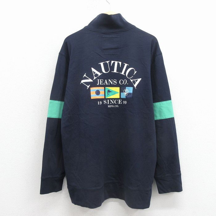 XL★古着 ノーティカ 長袖 ブランド ラガー シャツ メンズ ビッグロゴ コットン 紺 26apr03