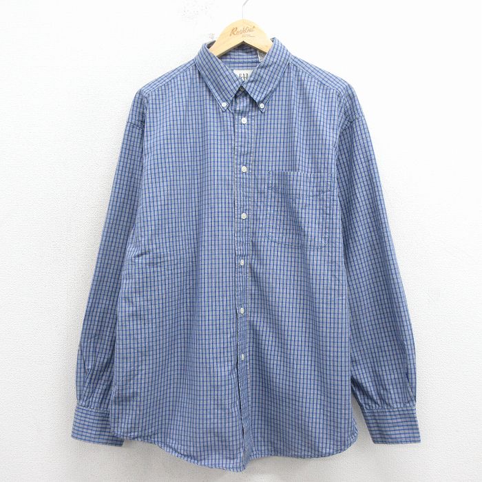 XL★古着 ギャップ GAP 長袖 ブランド シャツ メンズ 00年代 00s コットン ボタンダウン 青他 チェック 26apr03