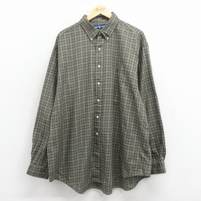 ラルフローレン 90s 長袖シャツ ワンポイントロゴ グリーンチェック メンズXL相当 | 古着