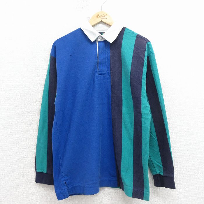 M★古着 ランズエンド 長袖 ブランド ラガー シャツ メンズ 90年代 90s マルチカラー コットン 青他 26apr07