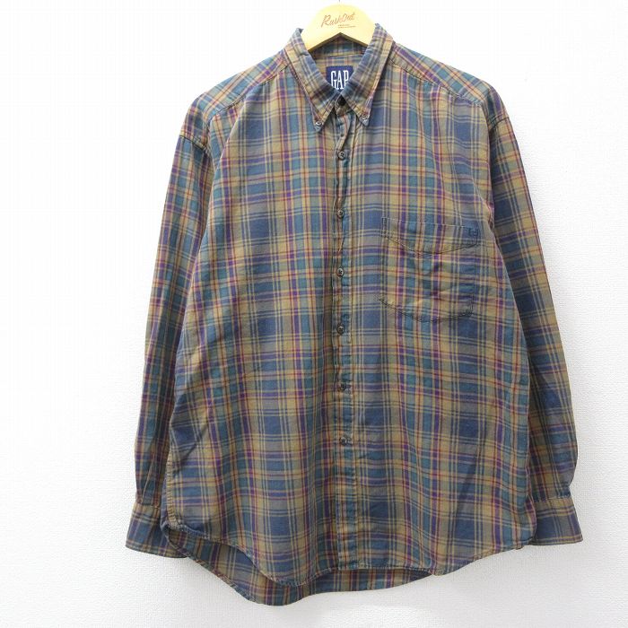 ギャップ 90s 長袖シャツ チェック ネイビー メンズXL相当 | 古着