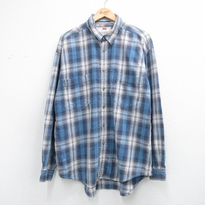 XL★古着 リーバイス Levis 長袖 ブランド シャツ メンズ 00年代 00s 大きいサイズ コットン 紺他 チェック 26apr08
