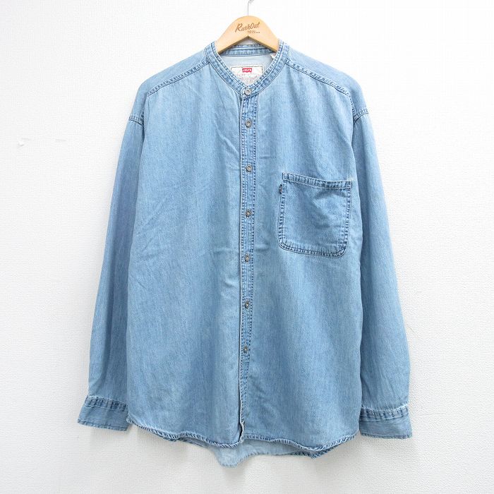XL★古着 リーバイス Levis 長袖 ブランド シャツ メンズ 00年代 00s 大きいサイズ コットン ノーカラー 紺 デニム 26apr08