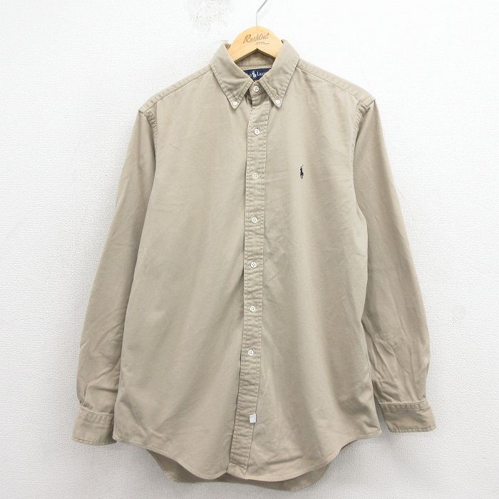 ラルフローレン 90s 長袖シャツ ワンポイントロゴ ベージュ メンズL相当 | 古着