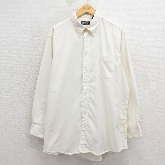 XL★古着 ランズエンド 長袖 ブランド シャツ メンズ 90年代 90s オックスフォード 大きいサイズ ボタンダウン 白 26apr08
