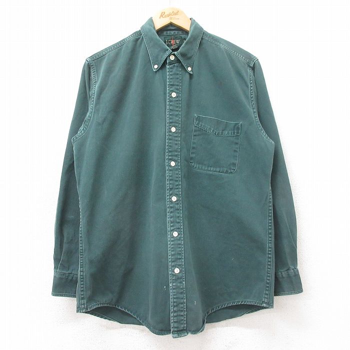 L★古着 ジェイクルー 長袖 ブランド シャツ メンズ 90年代 90s コットン ボタンダウン USA製 濃緑 26apr10