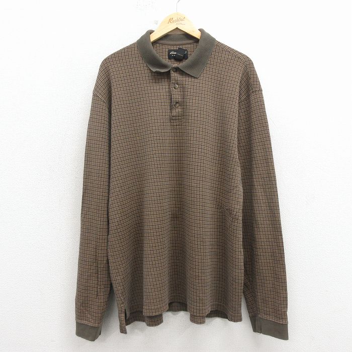 XL★古着 エディーバウアー 長袖 ブランド ポロ シャツ メンズ 00年代 00s 大きいサイズ コットン 茶他 チェック 26apr11