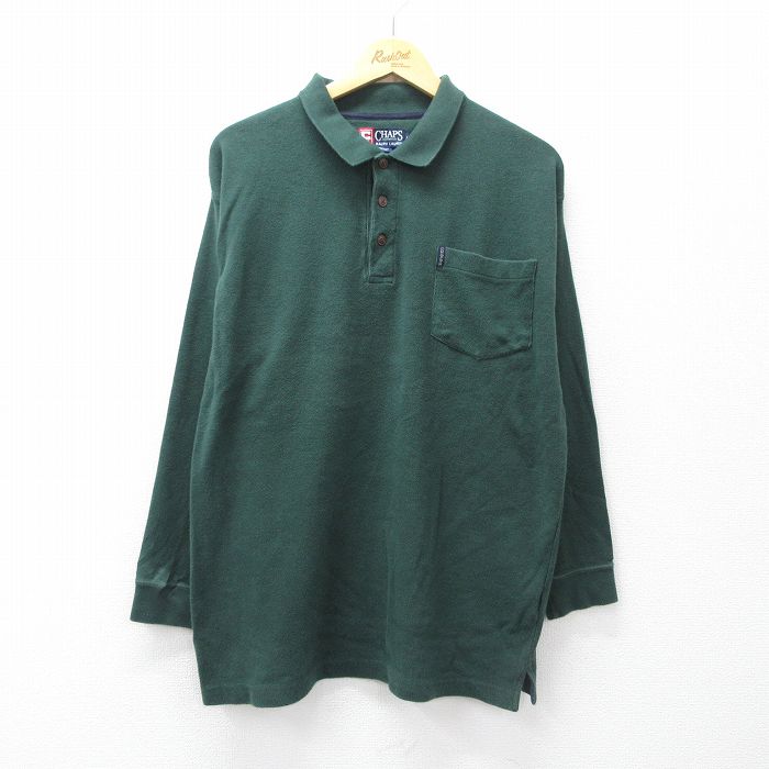 L★古着 ラルフローレン チャップス 長袖 ブランド ポロ シャツ メンズ 90年代 90s コットン 緑 26apr14
