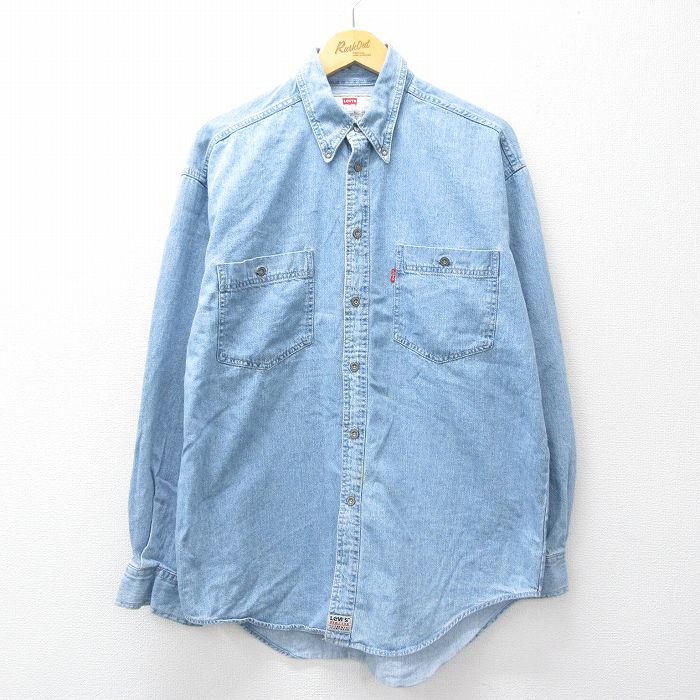 XL★古着 リーバイス Levis 長袖 ブランド シャツ メンズ 00年代 00s コットン ボタンダウン 薄紺 デニム 26apr14