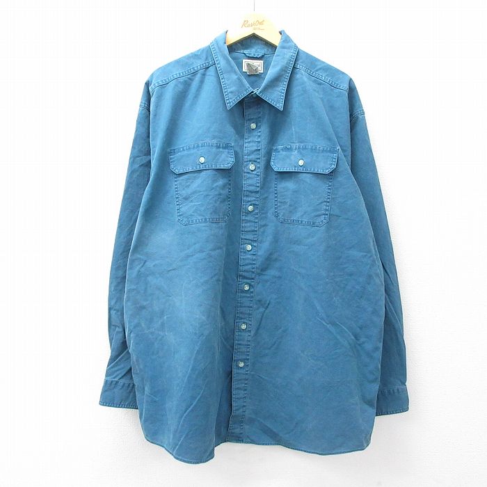 XL★古着 エルエルビーン 長袖 ブランド シャツ メンズ 00年代 00s 大きいサイズ ロング丈 青緑 26apr14