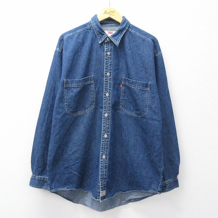XL★古着 リーバイス Levis 長袖 ブランド シャツ メンズ 00年代 00s 大きいサイズ ロング丈 コットン 紺 デニム 26apr14