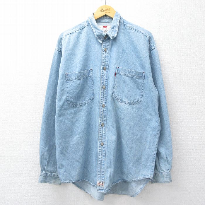 XL★古着 リーバイス Levis 長袖 ブランド シャツ メンズ 00年代 00s ロング丈 コットン 薄紺 デニム 26apr14
