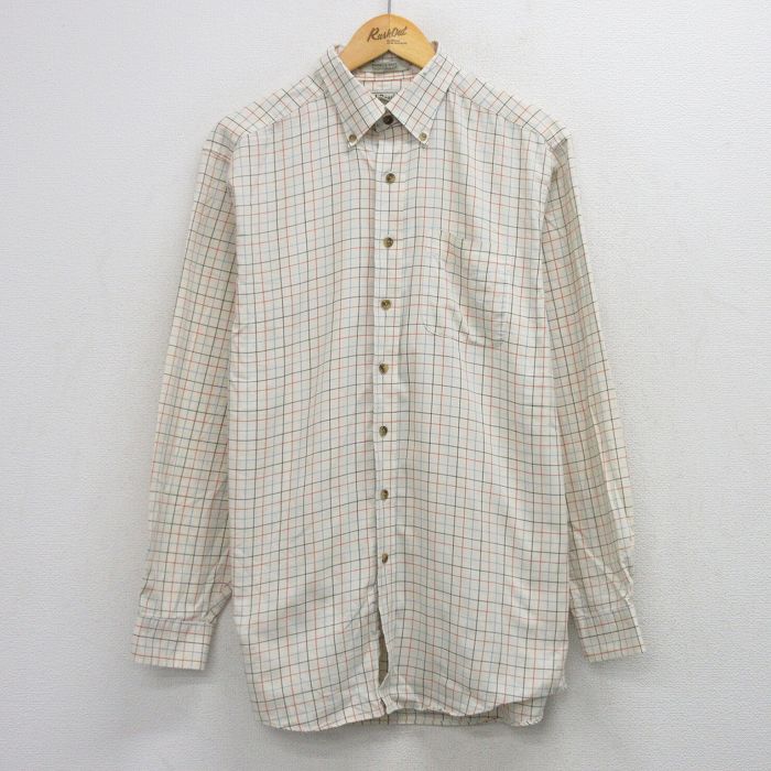 L★古着 エルエルビーン 長袖 ブランド シャツ メンズ 00年代 00s コットン ボタンダウン 薄ベージュ他 チェック 26apr20
