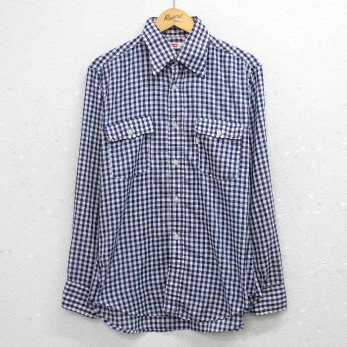 L★古着 リーバイス Levis 長袖 ブランド シャツ メンズ 70年代 70s 紺他 ギンガム チェック 26apr20