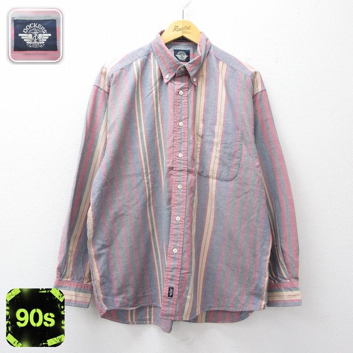 【20%OFF】ドッカーズ 90s 長袖シャツ ストライプ ネイビー メンズXL相当 | 古着