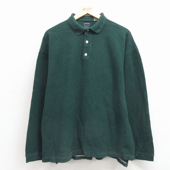 XL★古着 ギャップ GAP 長袖 ブランド ポロ シャツ メンズ 鹿の子 緑 26apr28