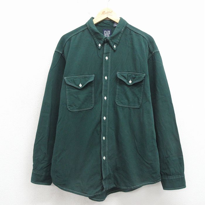 XL★古着 ギャップ GAP 長袖 ブランド シャツ メンズ 90年代 90s コットン ボタンダウン 緑 26apr28