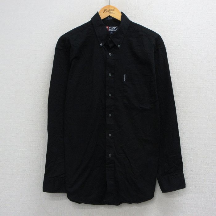 L★古着 ラルフローレン チャップス 長袖 ブランド シャツ メンズ 90年代 90s コットン ボタンダウン USA製 黒 26apr30