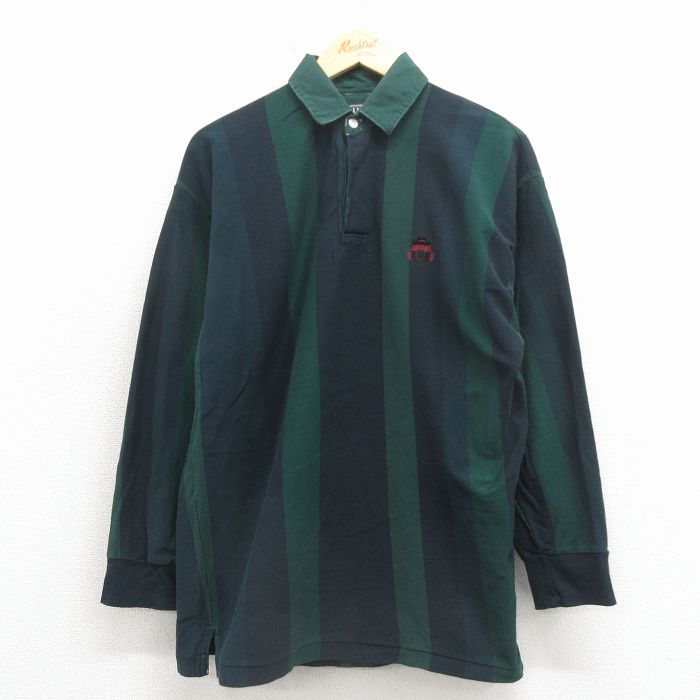 M★古着 ラルフローレン チャップス 長袖 ブランド ラガー シャツ メンズ 80年代 80s ワンポイントロゴ コットン 緑 ストライプ 26apr30