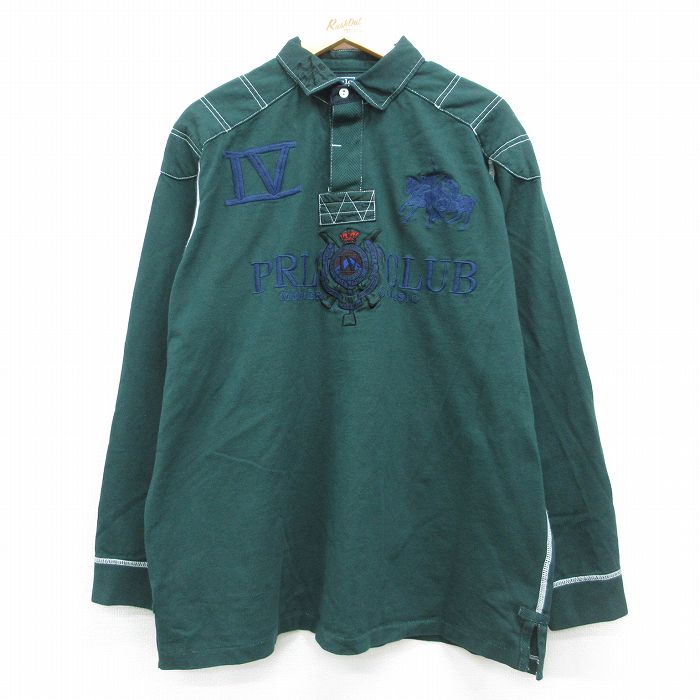XL★古着 ラルフローレン 長袖 ブランド ラガー シャツ メンズ PRL CLUB 刺繍 ヒジ当て 大きいサイズ コットン 緑【spe】 26may02