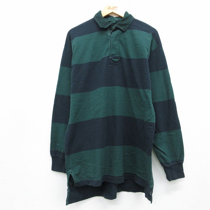 ギャップ 90s 長袖ラガーシャツ ボーダー グリーン L | 古着