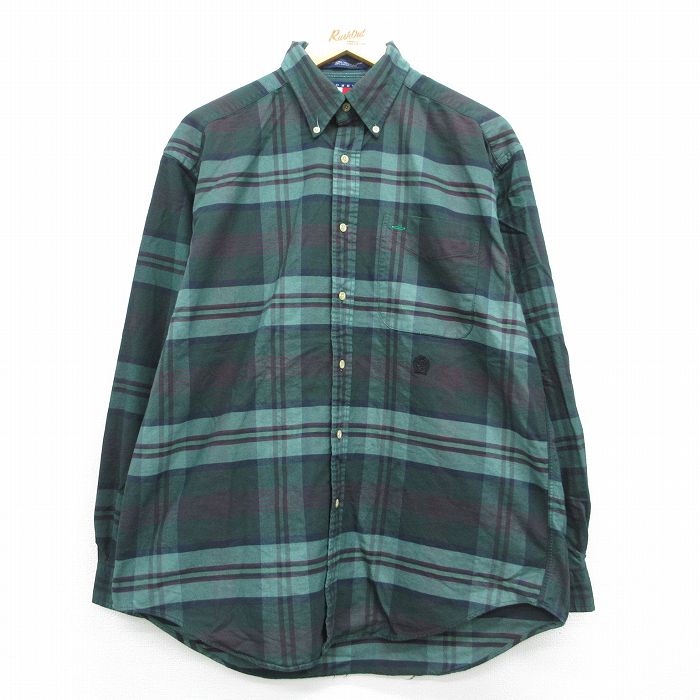 トミーヒルフィガー 90s 長袖シャツ ワンポイントロゴ グリーンチェック XL | 古着